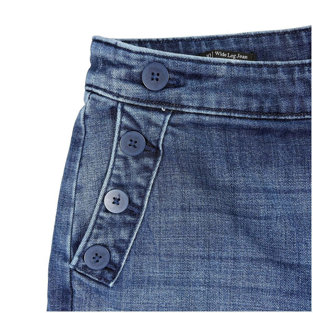 Talbots Wide Leg Sailor Jeans Women 10 Fleet Wash Blue High Rise Stretch Comfort - Picture 4 of 10